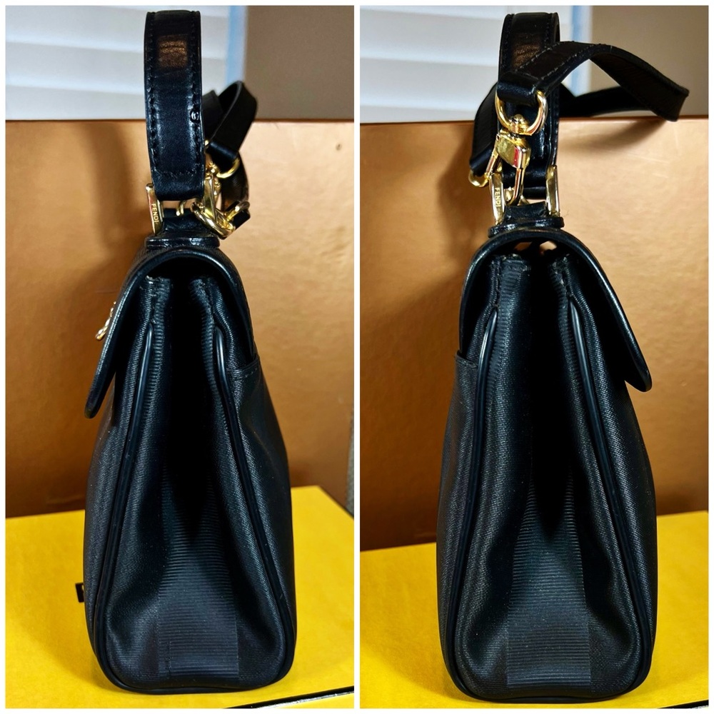 Fendi S.A.S. Black Vintage Pequin Top Handle w/ Crossbody Strap - Picture 10 of 10